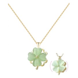 BUBGDYFO Green 4 Leaf Clover Necklace for Women, Lucky Pendant Chain Necklace Jewelry (rotate)