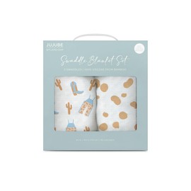 JuJuBe x Studio Oh! Swaddle Blanket Set, Receiving Baby Blankets, Neutral Swaddles for Girl or Boy Newborn Babies, Comfy & Soft Swaddling Wraps, Nursery Essentials, Howdy Partner Blue