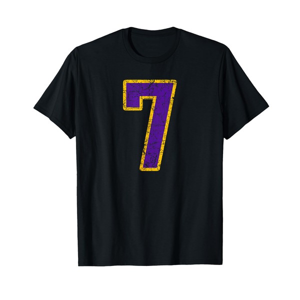 Purple Gold Number 7 Jersey Player Uniform #7 Grunge T-Shirt