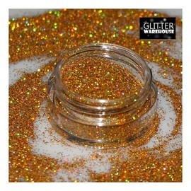 GlitterWarehouse Gold 10g Jar Fine (.008") Holographic Solvent Resistant Cosmetic Grade Glitter. Great for Makeup, Body Tattoo, Nail Art and More!