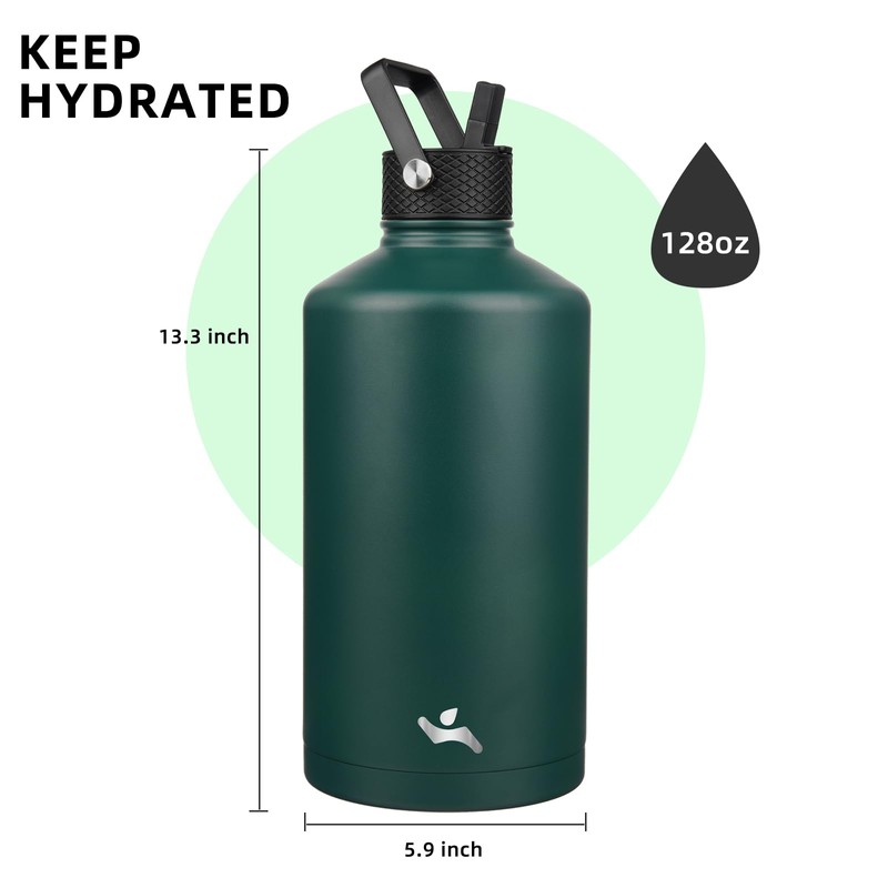 Konokyo Gallon Insulated Water Bottle with Straw,128 oz 3 Lids