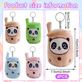 TZQFROCE Bubble Tea Cuddly Toy Key Fob Pack of 4 Key Ring Plush Toys Bubble Tea Plush Toy Bubble Tea Pendant with Keyring for Children Birthday Party Gifts