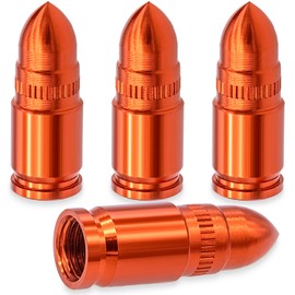 MEAJOO 4PCS Bullet Style Tire Valve Stem Caps, Air Caps Cover, Aluminum Alloy Dustproof and Waterproof Valve Caps Cover fits Cars, Trucks, Bikes, Motorcycles, Bicycles Tire Caps(Orange)