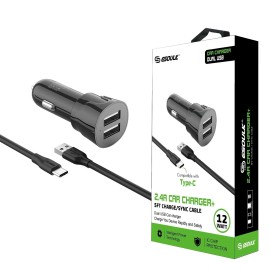 Esoulk 2.4A Dual USB Car charger, With 5ft USB A to C Fast Charging Cable