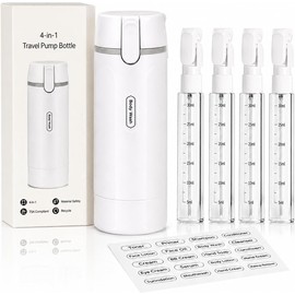 Denash Botella Dispensadora de Viaje 4 en 1,Botellas de Viaje Recargables a Prueba de Fugas,Contenedores de Artículos de Tocador Portátiles con Escala Visible para Champú, Loción, Cosméticos