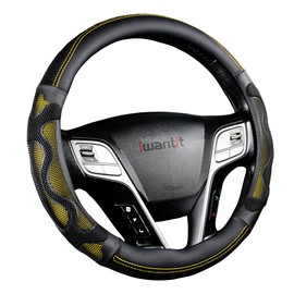 Iwantit® Steering Wheel Cover with 3D Honeycomb Anti-Slip Design and Breathable Fabrics, Universal 14.5-15 Inch (Yellow/Black)