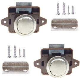 Pack of 2 Push Button Lock, Cabinet Lock Catch, Push Button Lock for Door, Cabinet, Motorhome, Yacht, Ship (Brown)