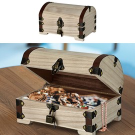 Cepewa Wooden Chest with Lid and Lock │ Wood 21.5 x 15 x 13.5 cm Fittings Box │ Chest for Storage Treasure Chest Wooden Box (1 x Wooden Chest)