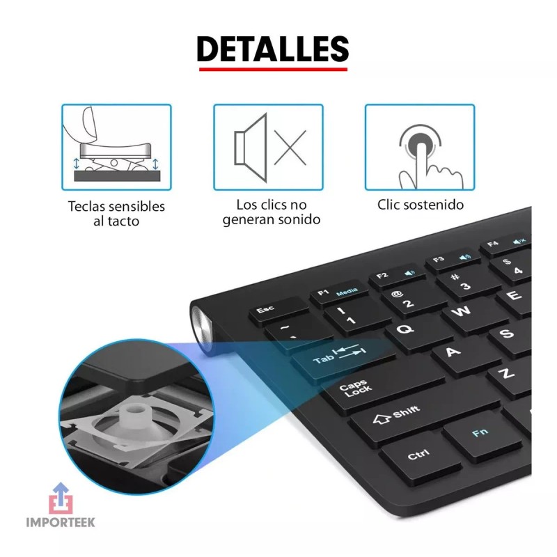 Importeek Kit Combo Teclado + Mouse Pc Laptop Inalambrico Multimedia