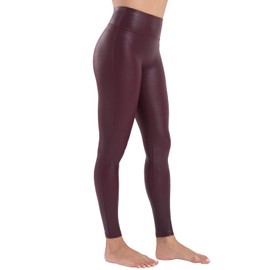 Tagoo Wine Red Faux Leather Leggings for Women Tummy Control Dressy Leggings High Waisted Pleather Pants