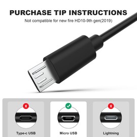 6ft Micro USB Charging Cord Data Syn Charger Cable Compatible with Kindle Fire tables(1st-8th Generation), Kindle Paperwhite 1st-4th Gen(Released 2012-2018), Paperwhite 10th Generation (Black)