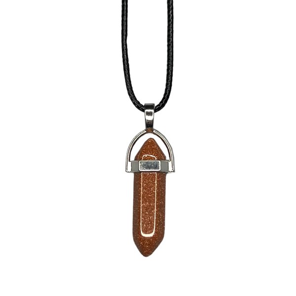 VIE VIE Double Point Pencil Pendant, Black String (Red Goldstone)