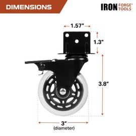 Iron Forge Tools Side Mount Casters Set of 4 - Swivel Caster Wheels for Furniture Legs, Table, Cart, Bed, Black Powder Coated L-Shaped Plate 3 Inch Castor Wheels, 200lbs Total 4 Wheel Capacity, Smooth