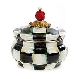 Stainless Steel Squash Pot Canister – Enamel Courtly Check Black and White Print Lidded Bowl – 20 oz by MacKenzie-Childs