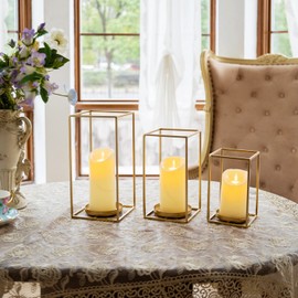 HPC Decor 3PCS Gold Metal Lanterns Decorative- 7in 9in 11in Candle Lantern Holders for Home Decor- Modern Farmhouse Lantern Decor for Wedding Table Centerpieces,Living Room,Dining Room,Party,Holiday.