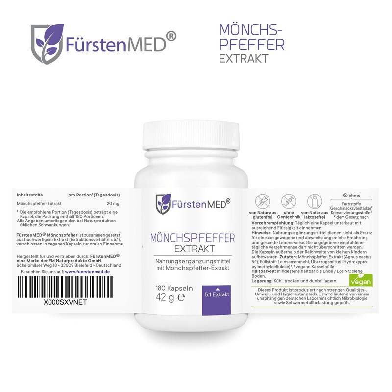 FürstenMED® Monk Pepper Capsules with Extract 5:1 - Genuine Vitex
