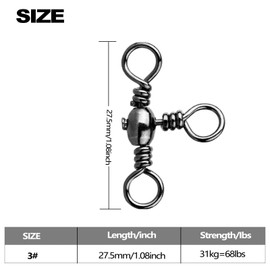 GRSECPO 25pcs 3 Way Swivels Fishing Tackle, Black T-Turn Barrel Swivel, Saltwater Freshwater, Size #3, Black