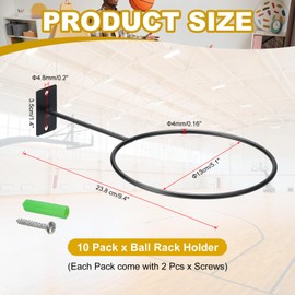 PATIKIL 5 Inch Ball Holder Wall Mount, 10 Pack Ball Display Wall Storage with Screws for Basketball Football Volleyball Display Decor Storage Ring Planter, Black/Silver Tone, 4mm Thick