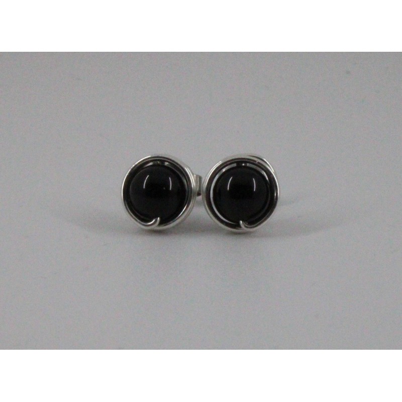 Stud Earrings Pure Black Tourmaline 925 Silver