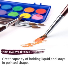 Sable Watercolor Brushes, Fuumuui 9pcs Detail to Mop Round Pointed Paint Brushes Superior Sable Paint Brushes Perfect for Watercolor Gouache Acrylic Ink Painting