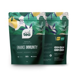 WorkTea Enhance Immunity Herbal Tea – Premium Loose Leaf Blend with Sencha Green Tea, Spearmint, Elderflower, Ginger, Cinnamon – Antioxidants Boost, Builds Resilience – Organic, 60g (24 Servings)