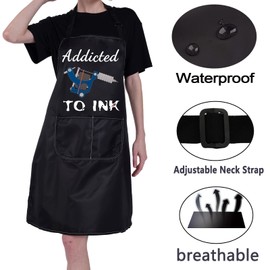 ENSIANTH Tattoo Artist Apron Addicted To Ink Tattoo Lover Gift Tattoo Artist Apron with Pockets Painting Cooking Kitchen Apron (Tattoo Apron)