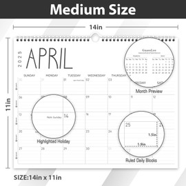 GuassLee GuassLee 2025 Wall Calendar - 12 Monthly Calendar from Apr. 2025 to Mar. 2026, 14" x 11" 2025-2026 Hanging Calendar with Spiral Binding, Week Numbers for School Home Office Planning & Organizing