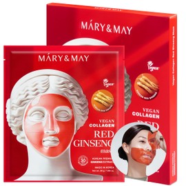 MaryMay Vegan Collagen Red Ginseng Mask - Face Sheet Hydrogel Mask - Low Molecular Collagen, Niacinamide, Centella - Revitalizing, Firming, Hydrating