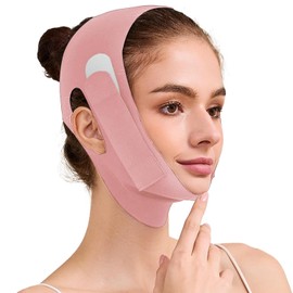 Banda Reductora Facial, Banda para Papada, Máscara Facial en Forma de V con Grafeno, Soporte para La Barbilla, Ideal para Dormir, Máscara Reafirmante para Mujer, Rosa, Talla Mediana