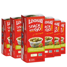 Lindsay Snack and Go! Pimiento Stuffed Spanish Manzanilla Olives, 1.6 Oz (24 Snack Cups), Keto Friendly, Healthy Snacks, Perfect for Lunch Boxes, Salads, Pizzas, Pastas