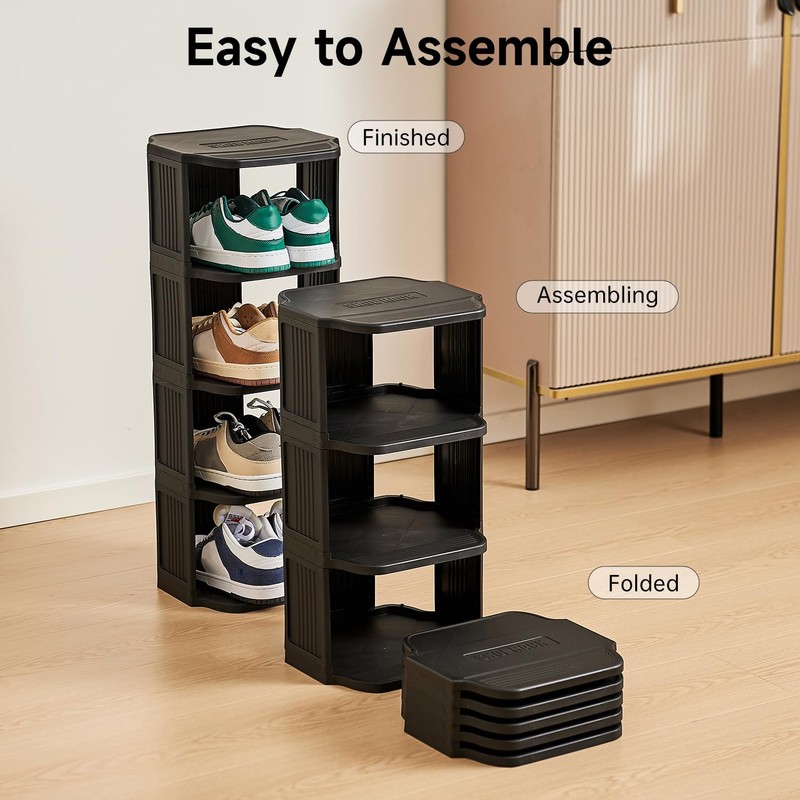 UFORU Small Shoe Rack, 10 Tier Plastic Vertical Shoe Rack