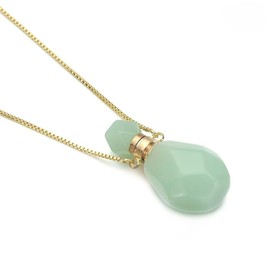 14K Yellow Gold Natural Stone Vial Necklace For Women - Glass Vial Pendant Necklace Water Drop Jar Perfume Necklace - Water Container Vial Necklaces For Liquid Oil Diffuser Vial Jewelry