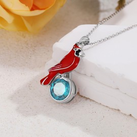 LONAGO Cardinal Necklace with Birthstone 925 Sterling Silver Red Bird Necklace Memorial Cardinals Appear When Angels Are Near Jewelry Gifts for Women Mom（March）