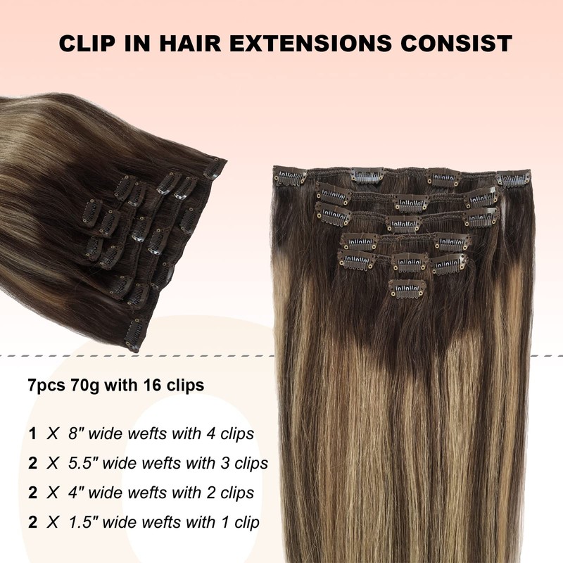 Natural Hair Extensions Human Hair, OiMiGO Clip in Extensions Blonde