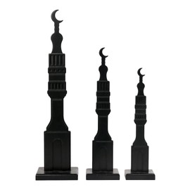 Crazy Night 3 Pcs Black Islamic Minaret Set - Wooden Decor for Ramadan, Eid, Islamic Home Display