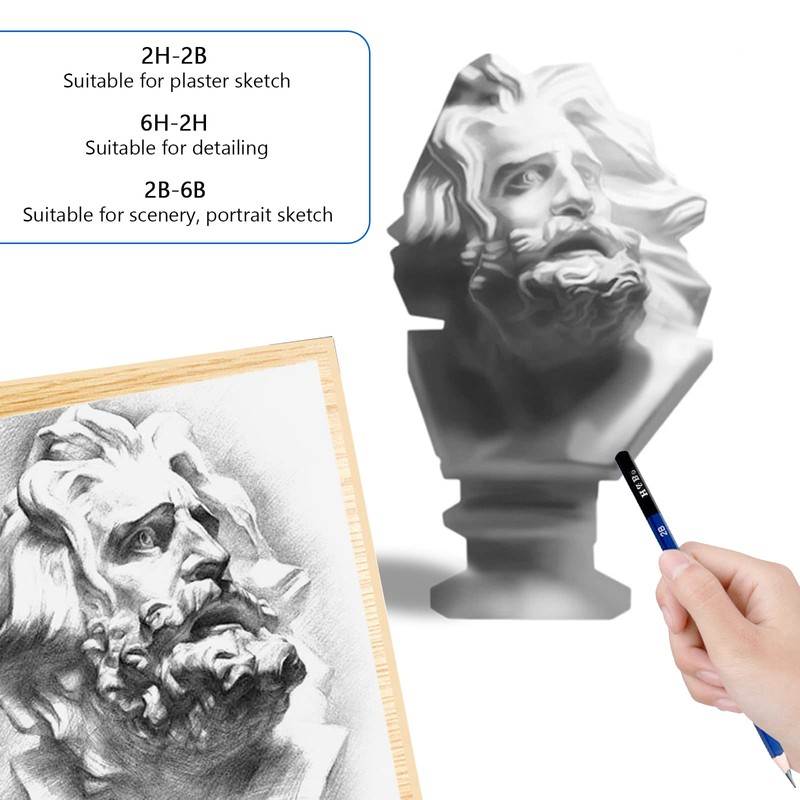 H & B 12 PCS Pencil Drawing Kit, H-4H, F,