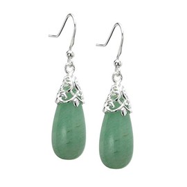 Natural Aventurine Stone Teardrop Charm Dangle 925 Sterling Silver French Hook Earwire Earrings