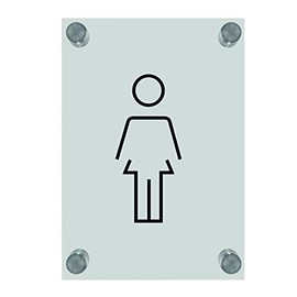 OptiV Clear Acrylic Female Toilet Sign by ViroDisplay® – 140 x 200mm – 5mm Thick – Reverse Printed with Silver Stand-Off Fixings for Modern Washrooms