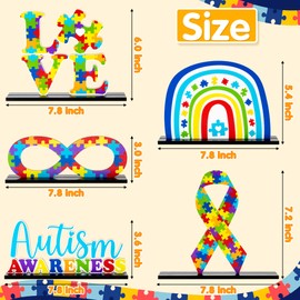 Autism Awareness Wooden Centerpieces Decoration - Haooryx 5Pcs Autism Awareness Wooden Table Topper Decor April Puzzle Pieces Letter Sign for Kid Adult Autism Awareness Party Desktop Wood Craft Decor