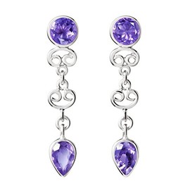 Franki Baker Facetted Natural Amethyst Gemstone and 925 Sterling Silver Drop Earrings
