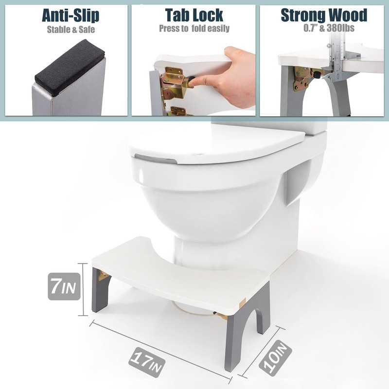 Toilet stool Wood, Foldable Poop stool for Adult, 7" Wooden