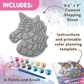 MindWare Paint Your Own Stepping Stone Unicorn - Kit Includes Weather Proof Stone, Paint and Brushes