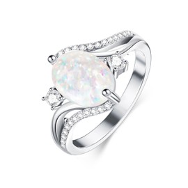 DOLIOX White Oval Opal Rings For Women 925 Sterling Silver Size 9