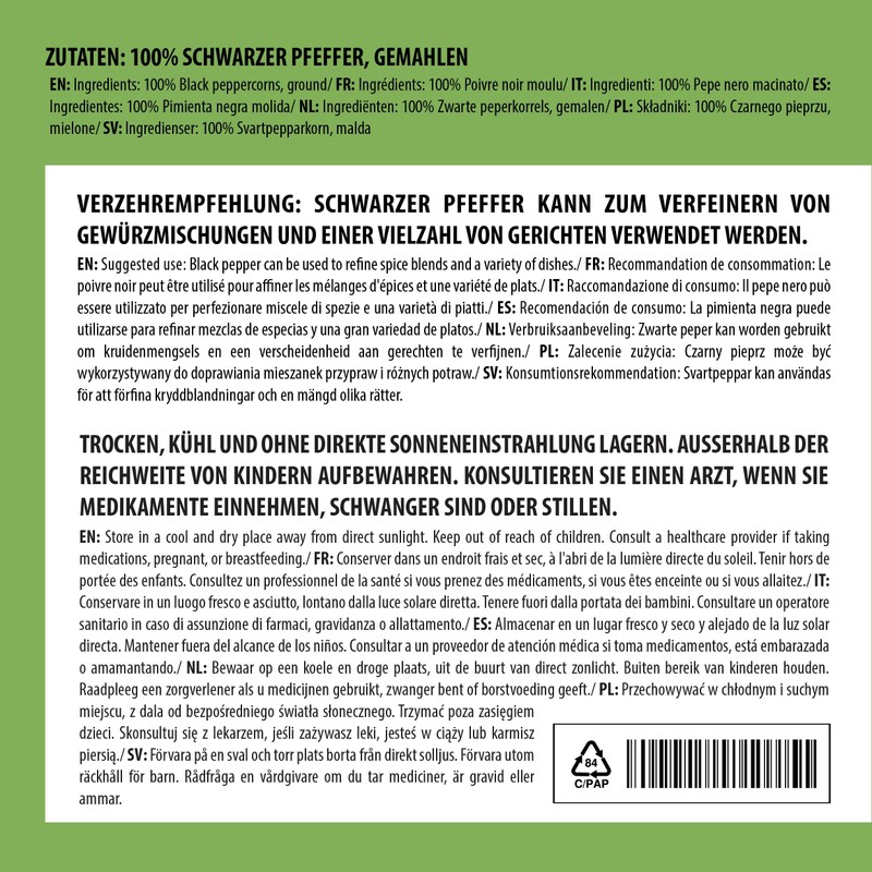 Alpi Nature Black Peppercorns Ground 250g 8.8 oz, Ground Black