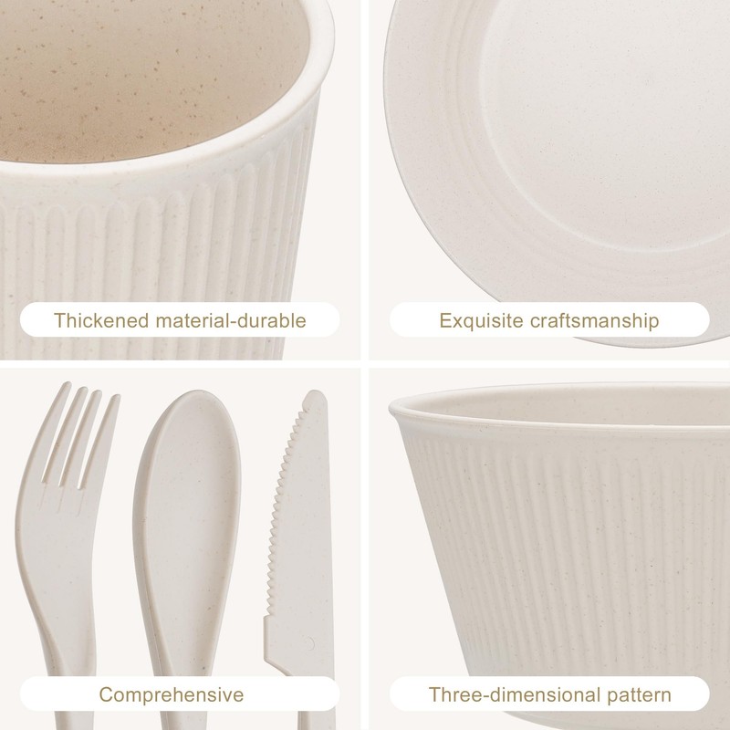 42-Piece Dinnerware Sets - Plates and Bowls Sets, Unbreakable Wheat