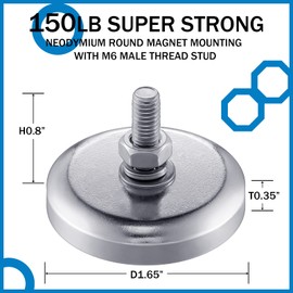 Flutesan Neodymium Round Magnet with M6 Male Thread, 90 lb or 150 lb Round Magnet with Bolt Stud Mounting Magnet for Lighting, Camera and Other Brackets(150lb Magnet, 8 Pieces)