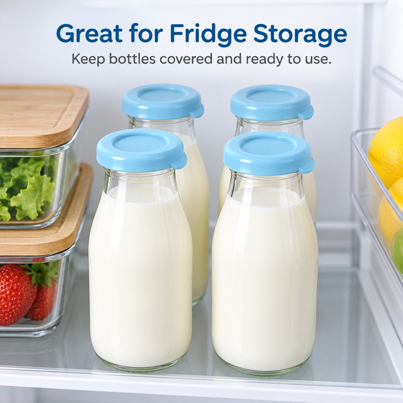 Silicone Bottle Caps for Compatible Glass Milk Bottles – 2-Piece