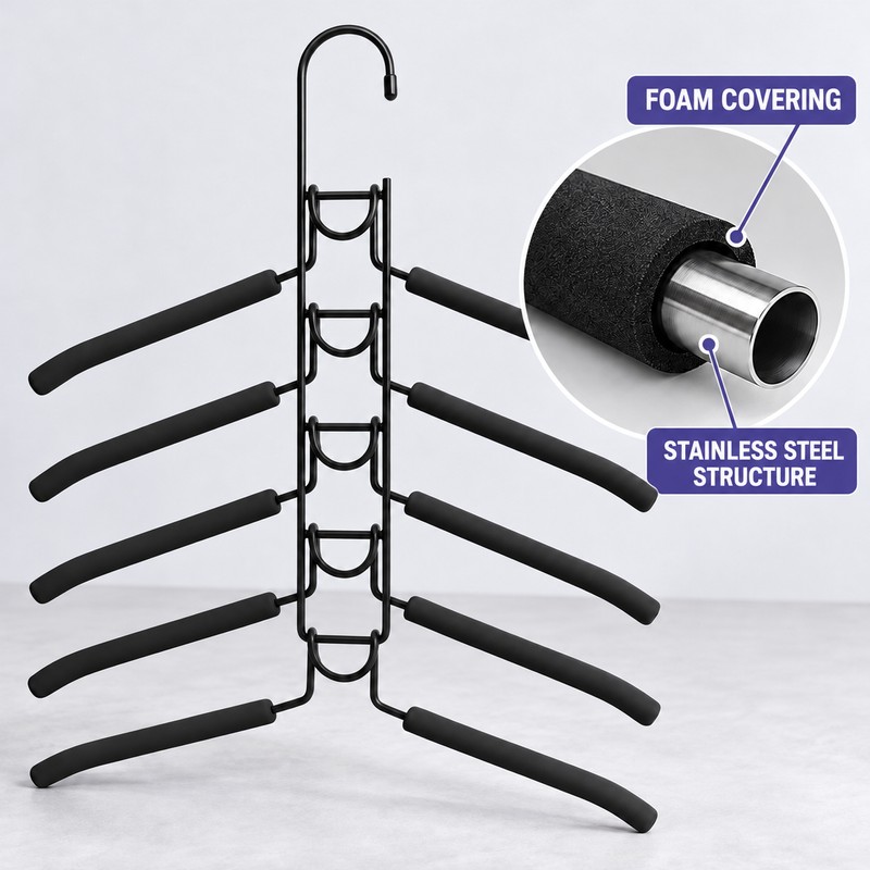 5-Tier Space Saving Clothes Hanger with Non-Slip Foam Padded Arms,
