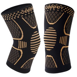 Double Couple 2 Pack Copper Knee Brace Knee Compression Sleeve Support for Men Women Knee Pain Working Out Running Sport Arthritis