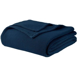 100% Organic Cotton Blanket - Soft Breathable Cotton Waffle Blanket Twin Size for All Seasons - Luxury 320GSM Cozy Warm Lightweight 100% Cotton Fairtrade Certified (60x90, Navy)